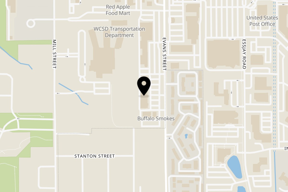 Map showing the location of El Ranchito Mexican Restaurant on 408 Evans St in Williamsville
